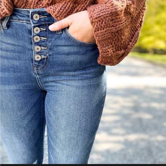 Kancan Sexy AF 31” High Rise Button Down Trouser Flare Jeans Distressed 1, NWT - Picture 5 of 6